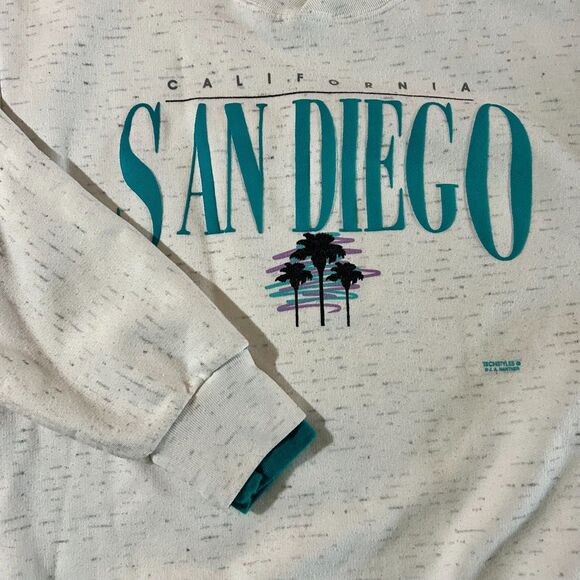 VTG 90s 'San Diego' Layered Sweatshirt in Grey and teal, sz M - Picture 2 of 8